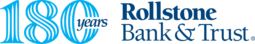 Blue text logo showing "180 years" on the left and "Rollstone Bank & Trust" on the right, indicating the bank’s 180th anniversary.