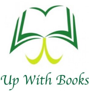 An open book graphic in green and yellow above the words “Up With Books” in a green script font on a white background.